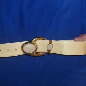Jana Genuine white Snakeskin Belt with Large Gold Buckle with stones. Medium
